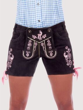 Edelnice Traditional Brown Lederhosen Pink Embroidery Deer